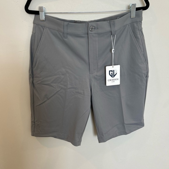 Men’s Graham Luxe Gray Flatfront Golf Shorts, 34 - Picture 2 of 5